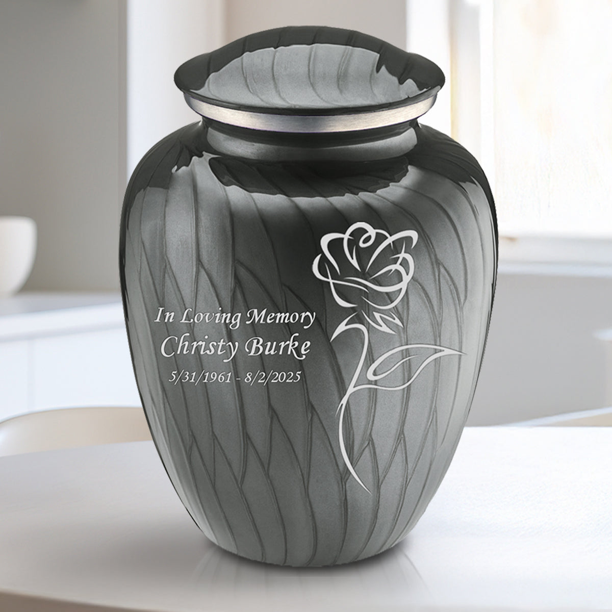 Medium Embrace Pearl Silver Rose Cremation Urn