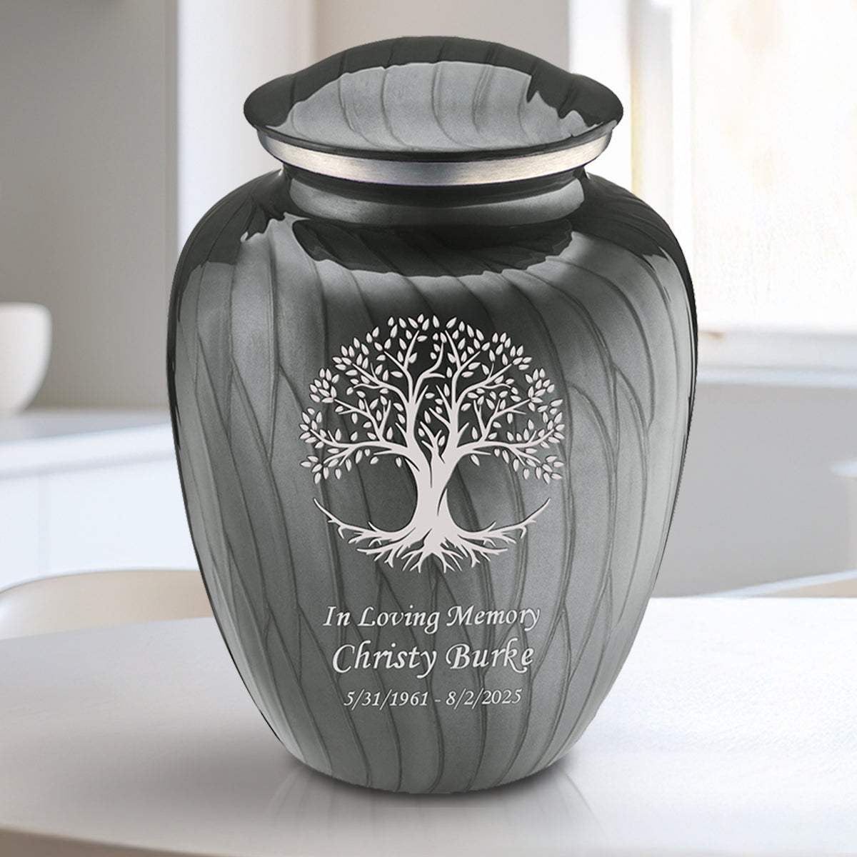 Medium Embrace Pearl Silver Tree of Life Cremation Urn