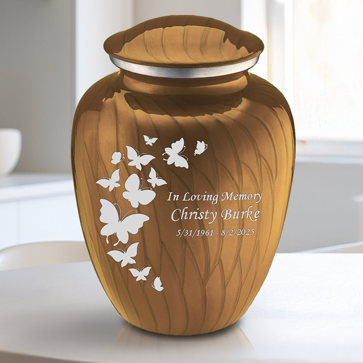 Medium Embrace Pearl Gold Butterfly Cremation Urn