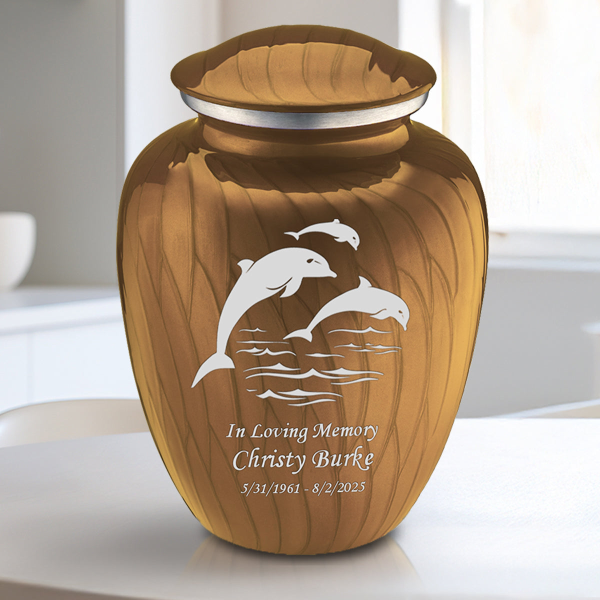 Medium Embrace Pearl Gold Dolphins Cremation Urn