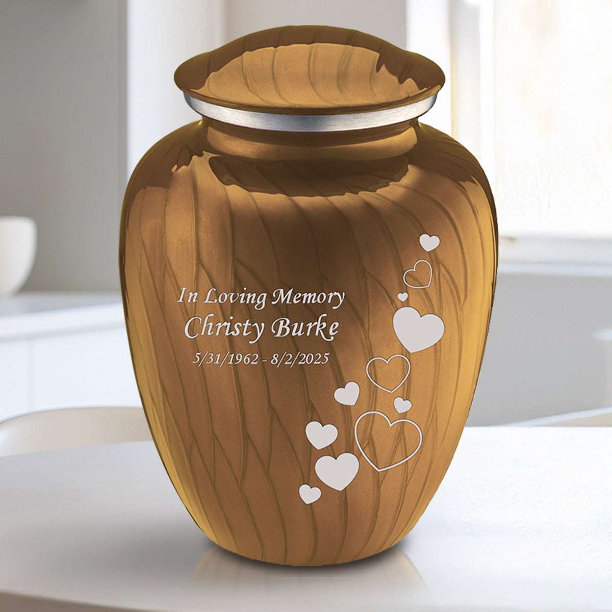 Medium Embrace Pearl Gold Floating Heart Cremation Urn