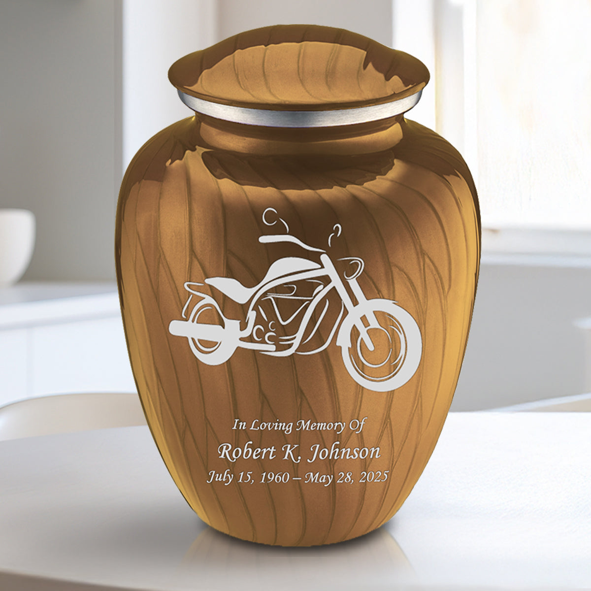 Medium Embrace Pearl Gold Motorcycle Cremation Urn