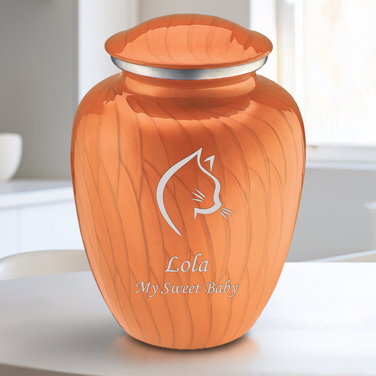 Medium Embrace Pearl Orange Cat Pet Cremation Urn