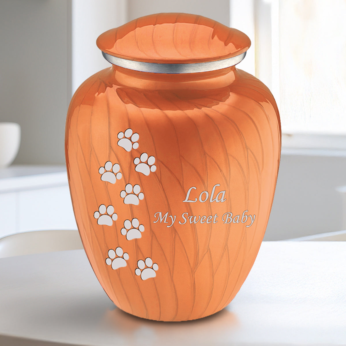Medium Embrace Pearl Orange Walking Paws Pet Cremation Urn