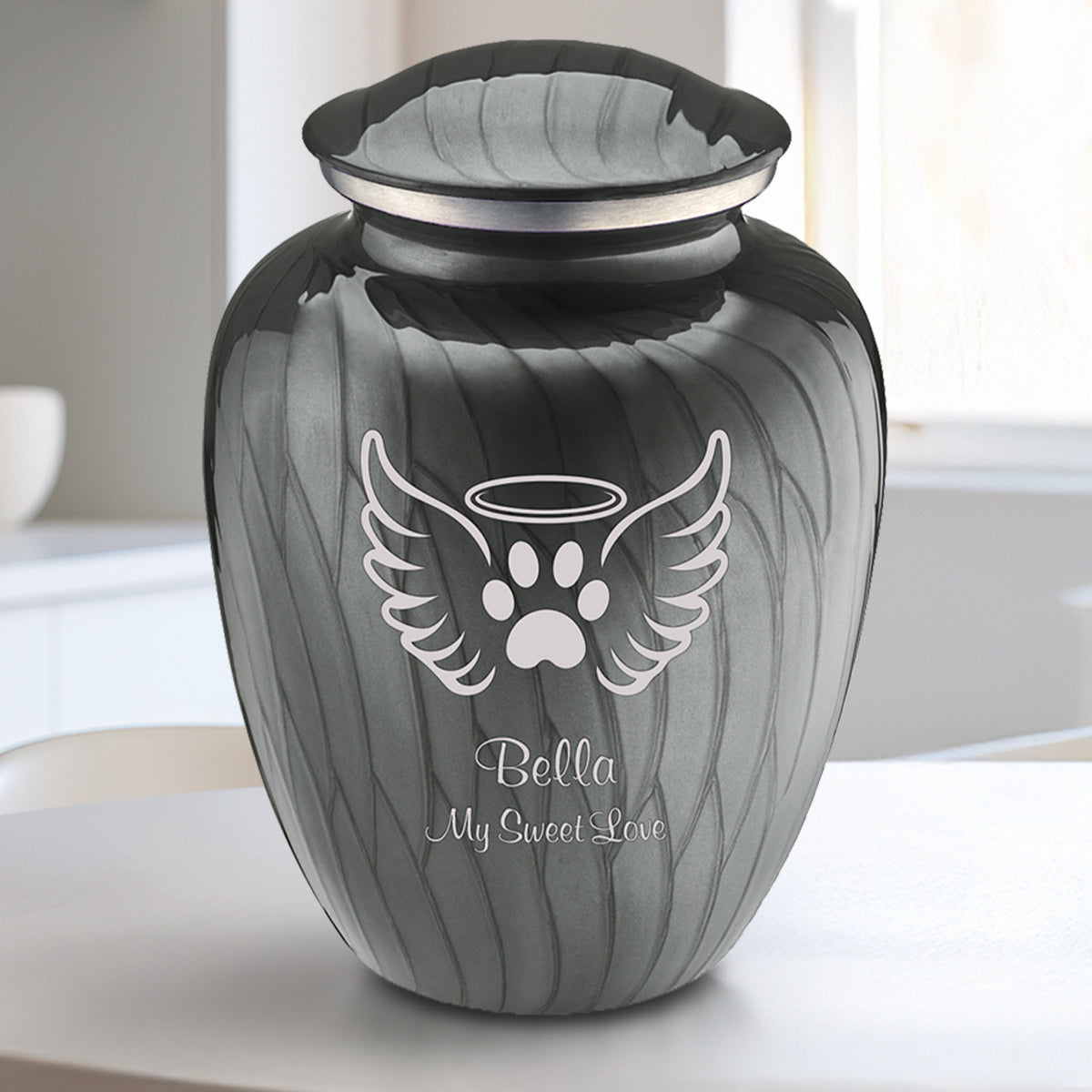 Medium Embrace Pearl Silver Pet Angel Wings Cremation Urn