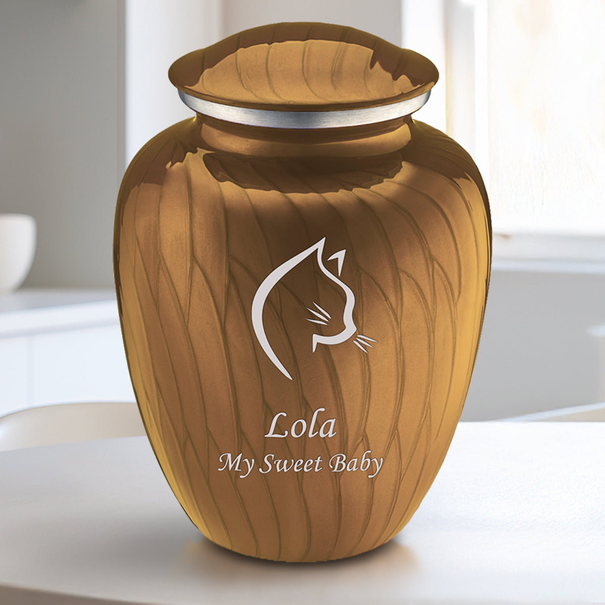 Medium Embrace Pearl Gold Cat Pet Cremation Urn