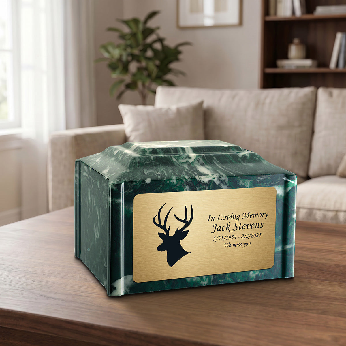 Adult Devotion Deer Emerald Cultured Marble Urns for Ashes