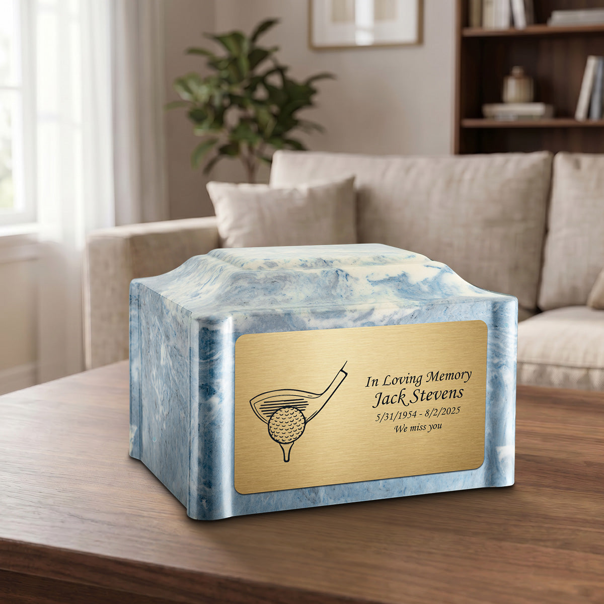 Adult Devotion Golf Sky Blue Cultured Marble Urns for Ashes