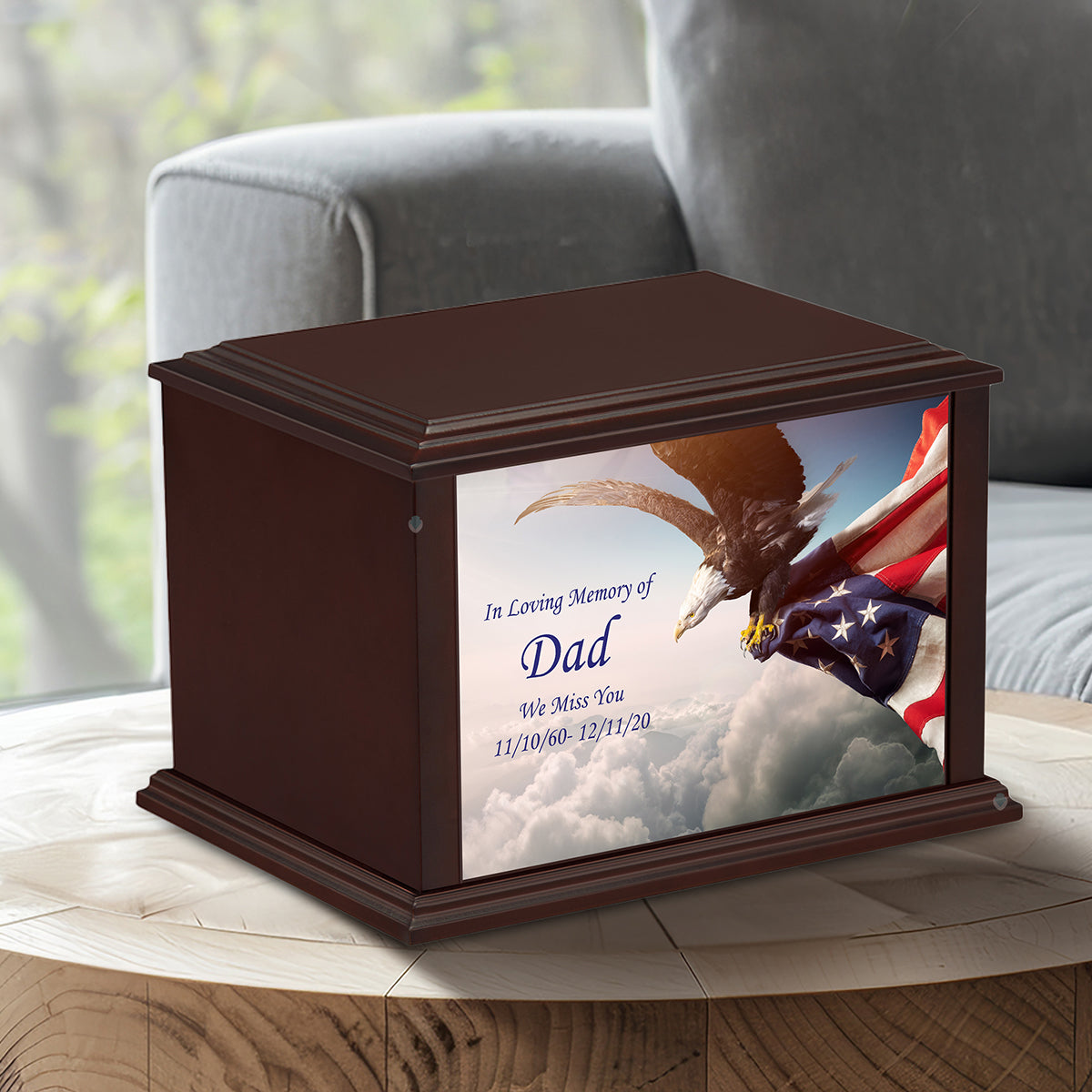 Custom Printed Heritage Everlasting Expressions American Eagle Wood Cremation Urn