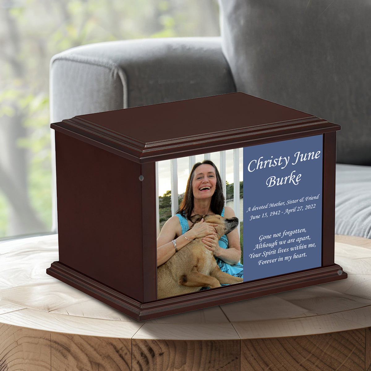 Custom Printed Heritage Everlasting Expressions Photo Wood Box Cremation Urn