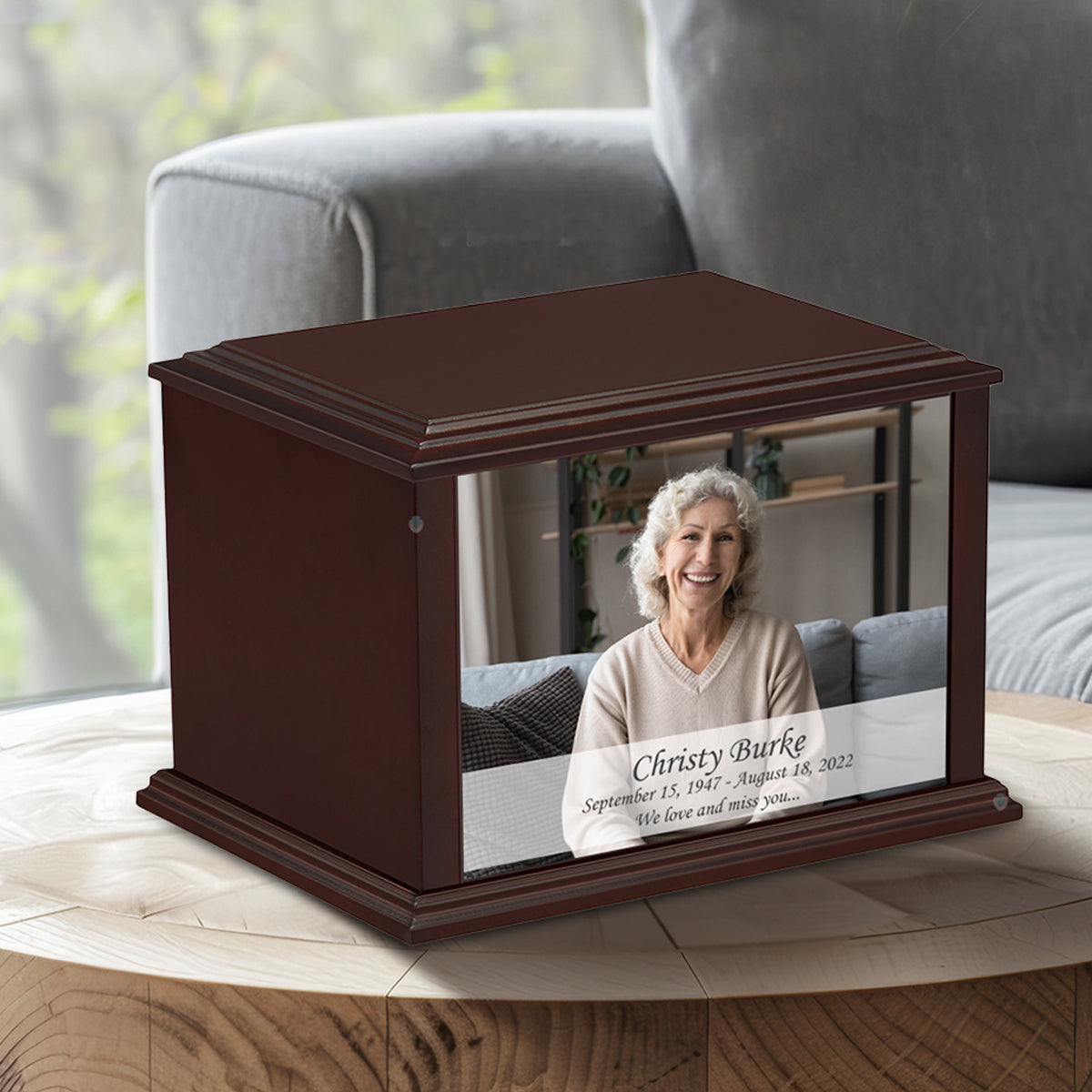 Custom Printed Heritage Everlasting Expressions Portrait Wood Box Cremation Urn