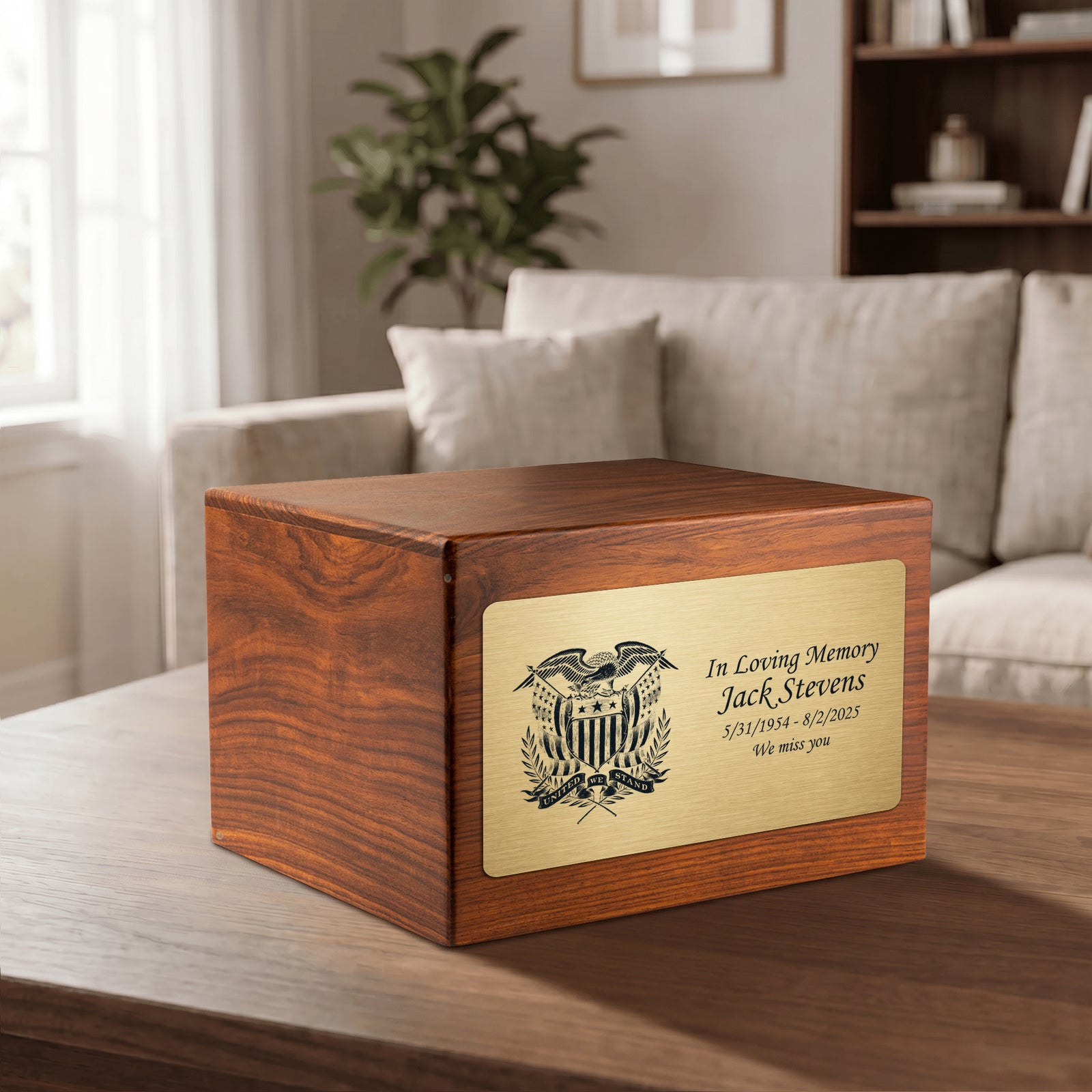 Adult Aura American Glory Custom Engraved Solid Wood Box Cremation Urn