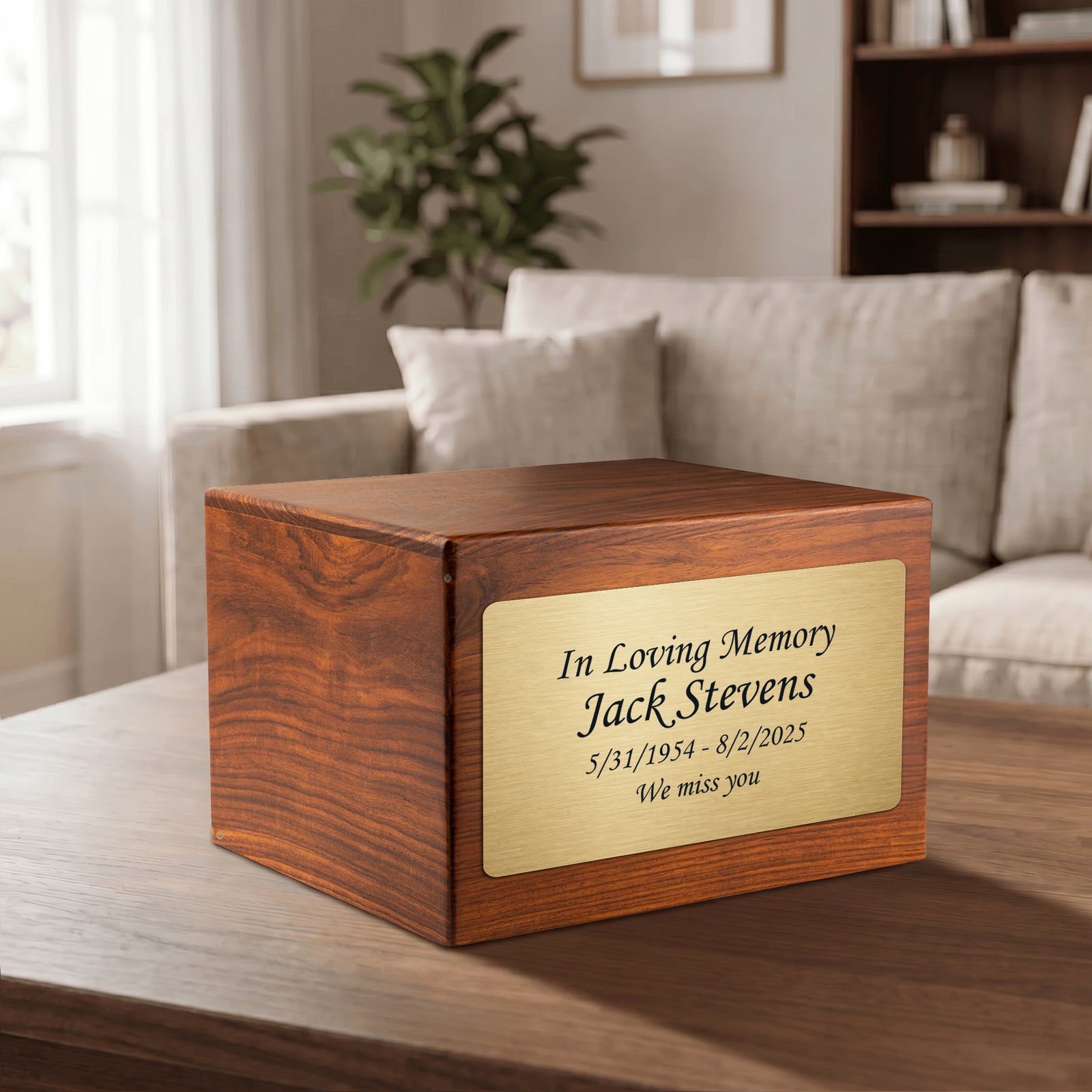 Adult Aura Custom Engraved Text Solid Wood Box Cremation Urn