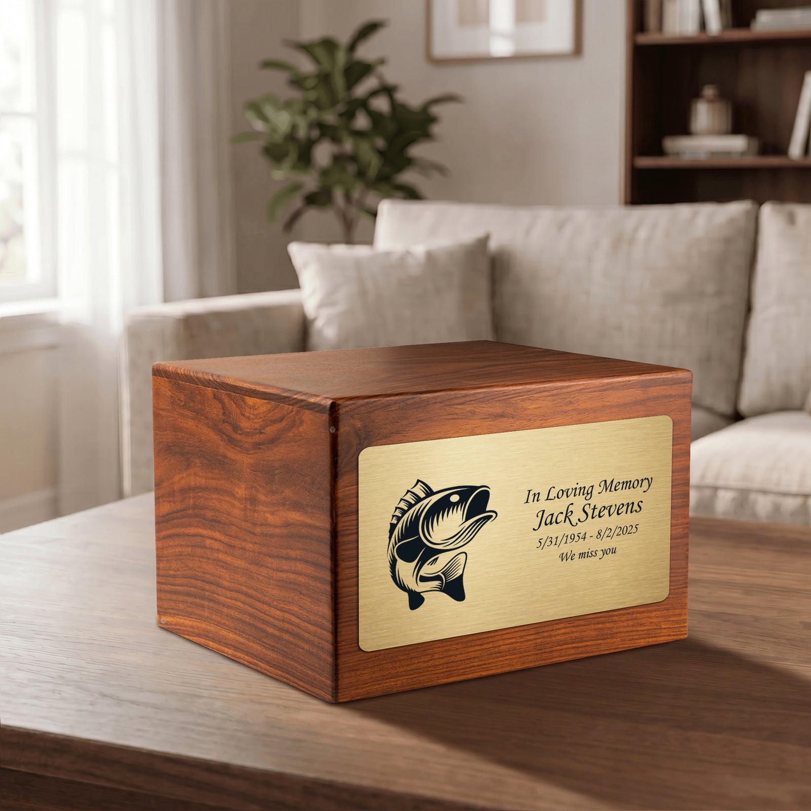 Adult Aura Fish Custom Engraved Solid Wood Box Cremation Urn