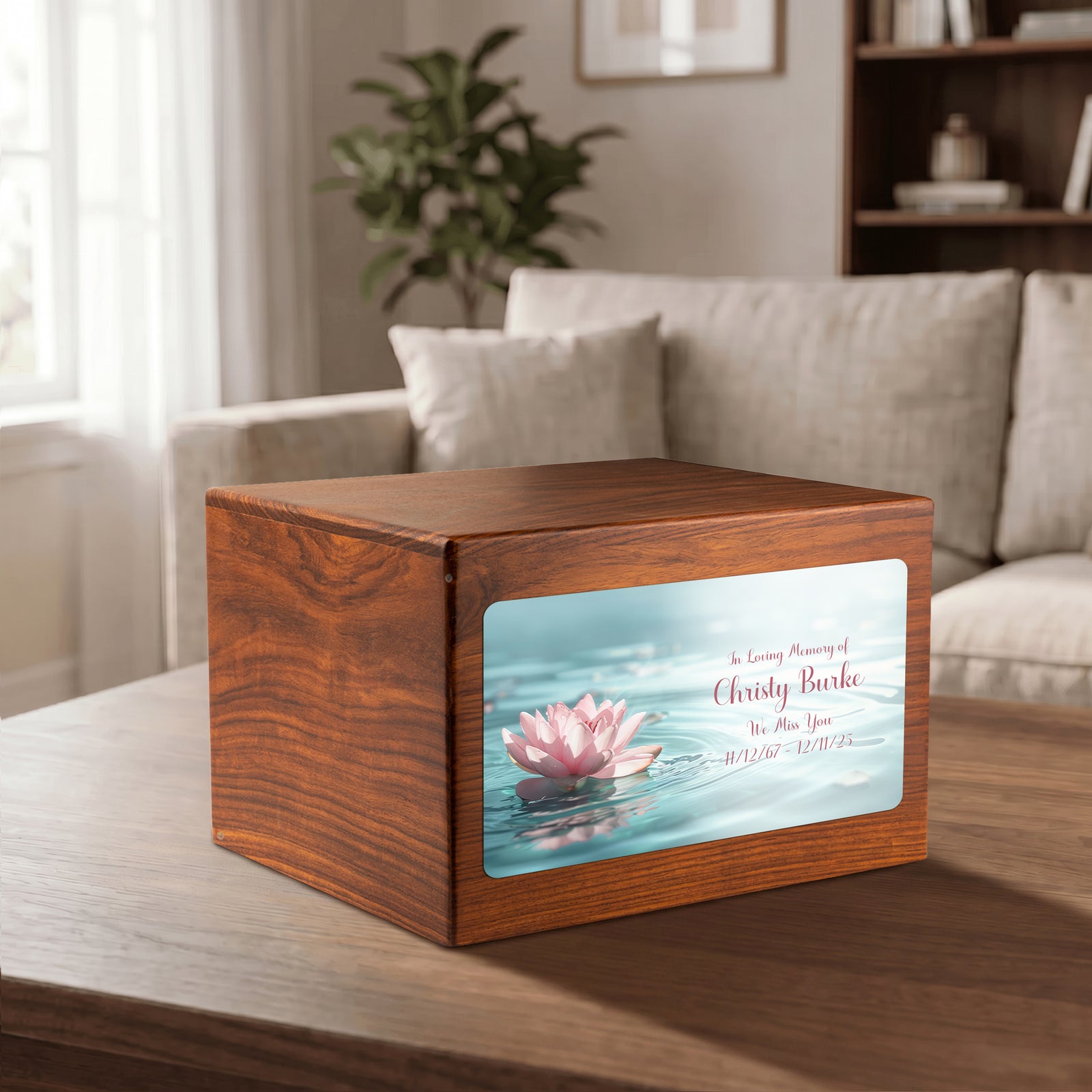 Adult Aura Lotus Flower Custom Printed Solid Wood Box Cremation Urn