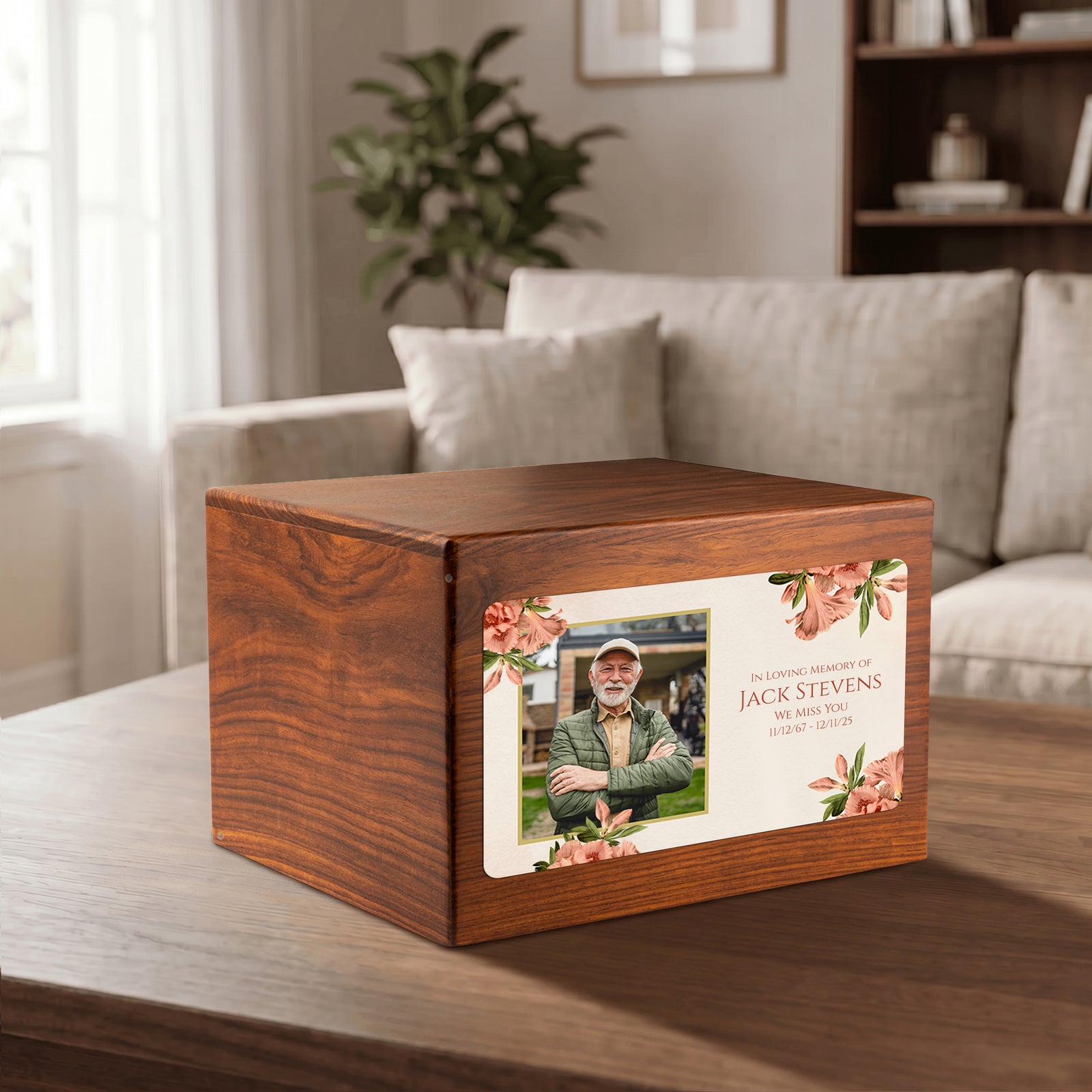 Adult Aura Azalea Flower Custom Printed Solid Wood Box Cremation Urn