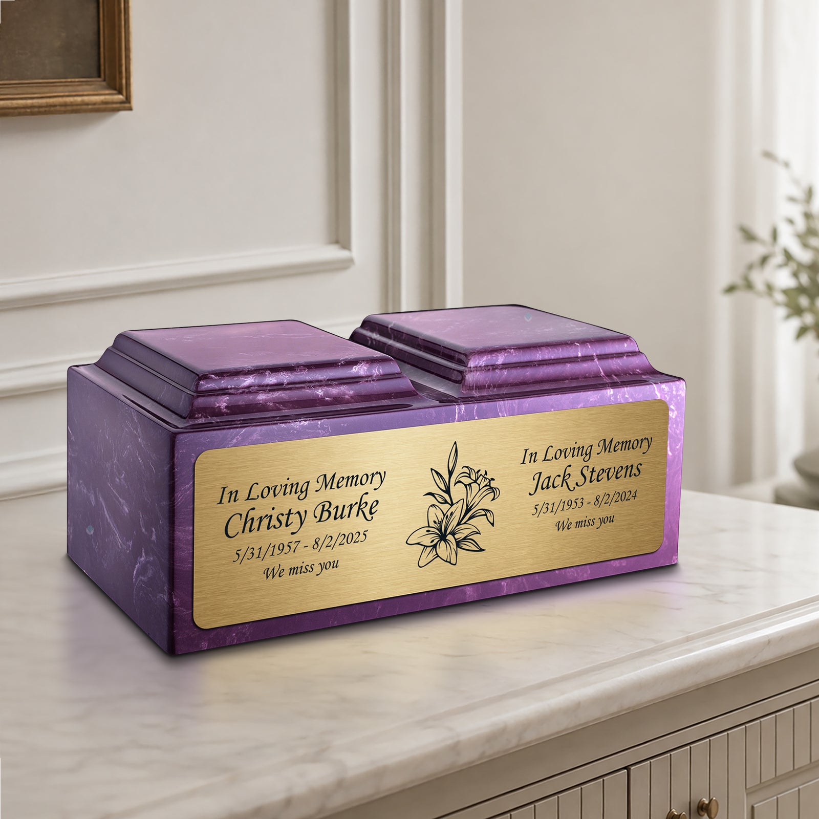 Adult Companion Custom Printed Amethyst Lily Cultured Marble Urns by MacKenzie