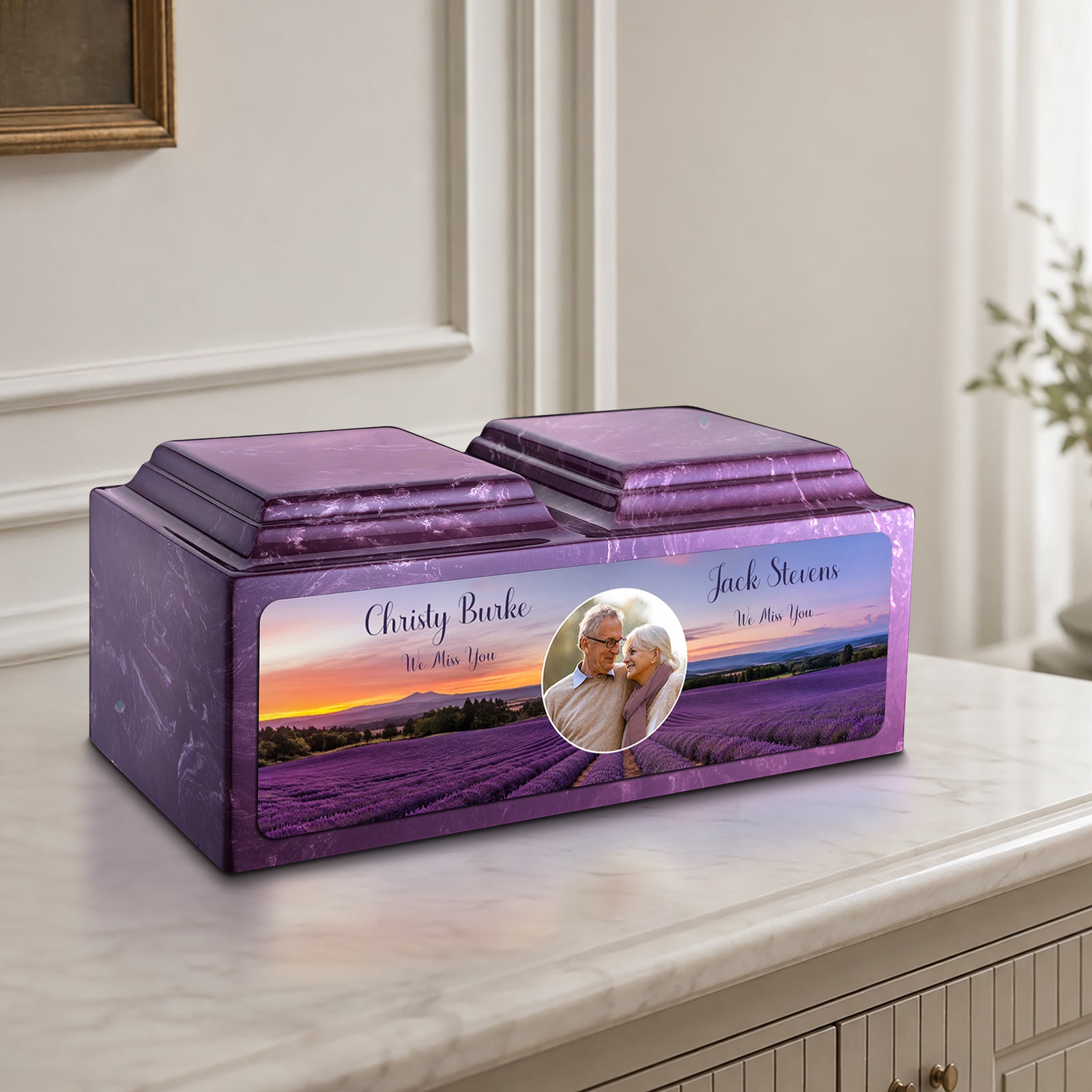 Adult Companion Custom Lavender Couple Portrait Amethyst Cultured Marble Urns by MacKenzie