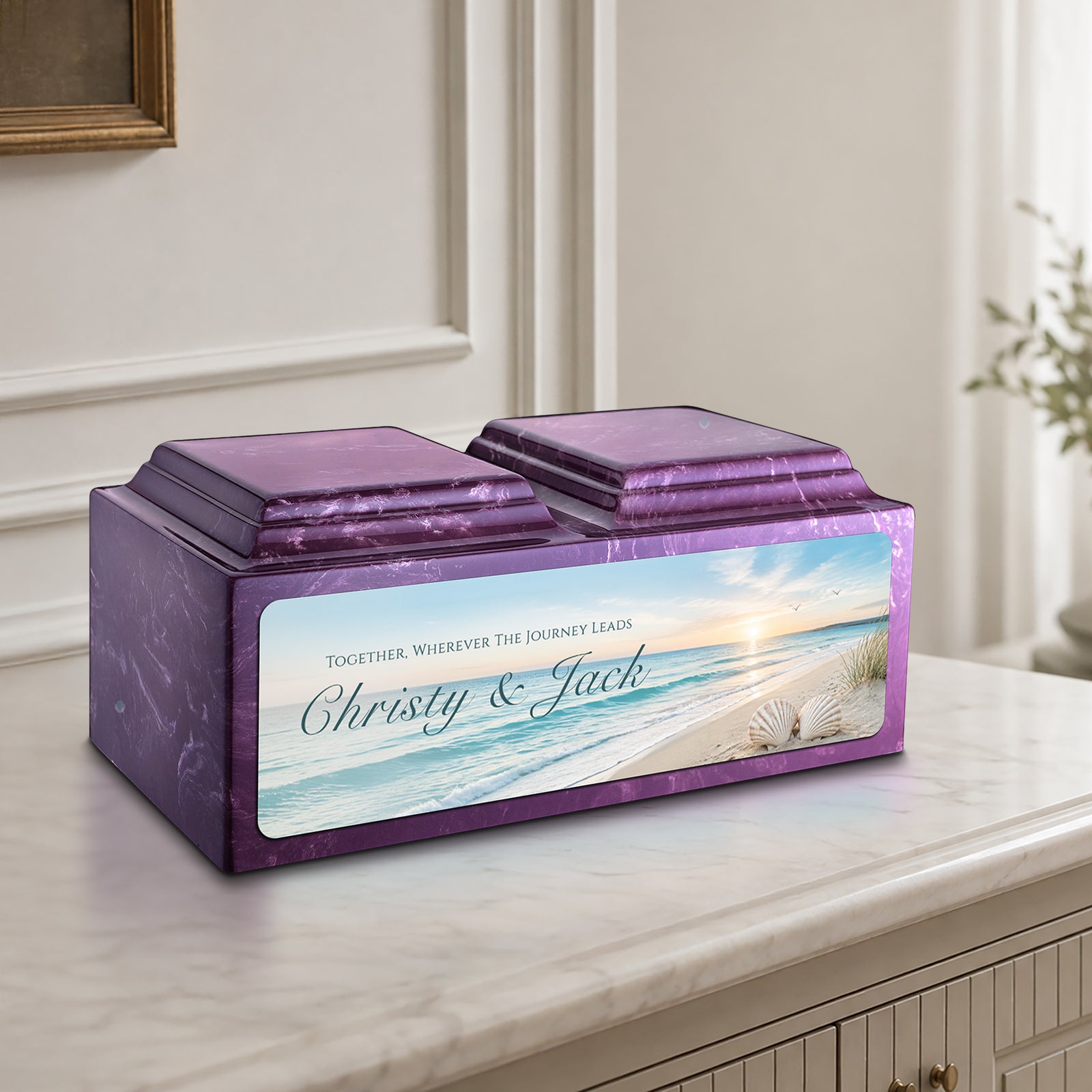 Adult Companion Custom Ocean Memorial Amethyst Cultured Marble Urns by MacKenzie