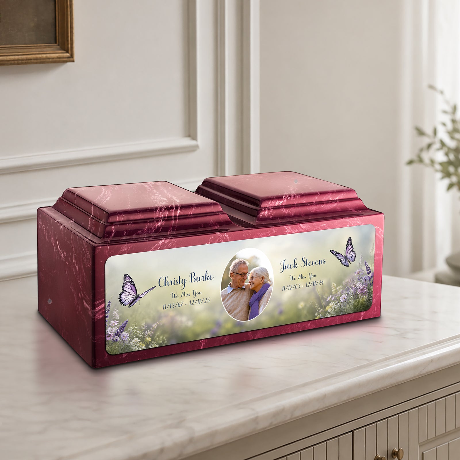 Adult Companion Custom Butterfly Couple Portrait Berry Cultured Marble Urns by MacKenzie