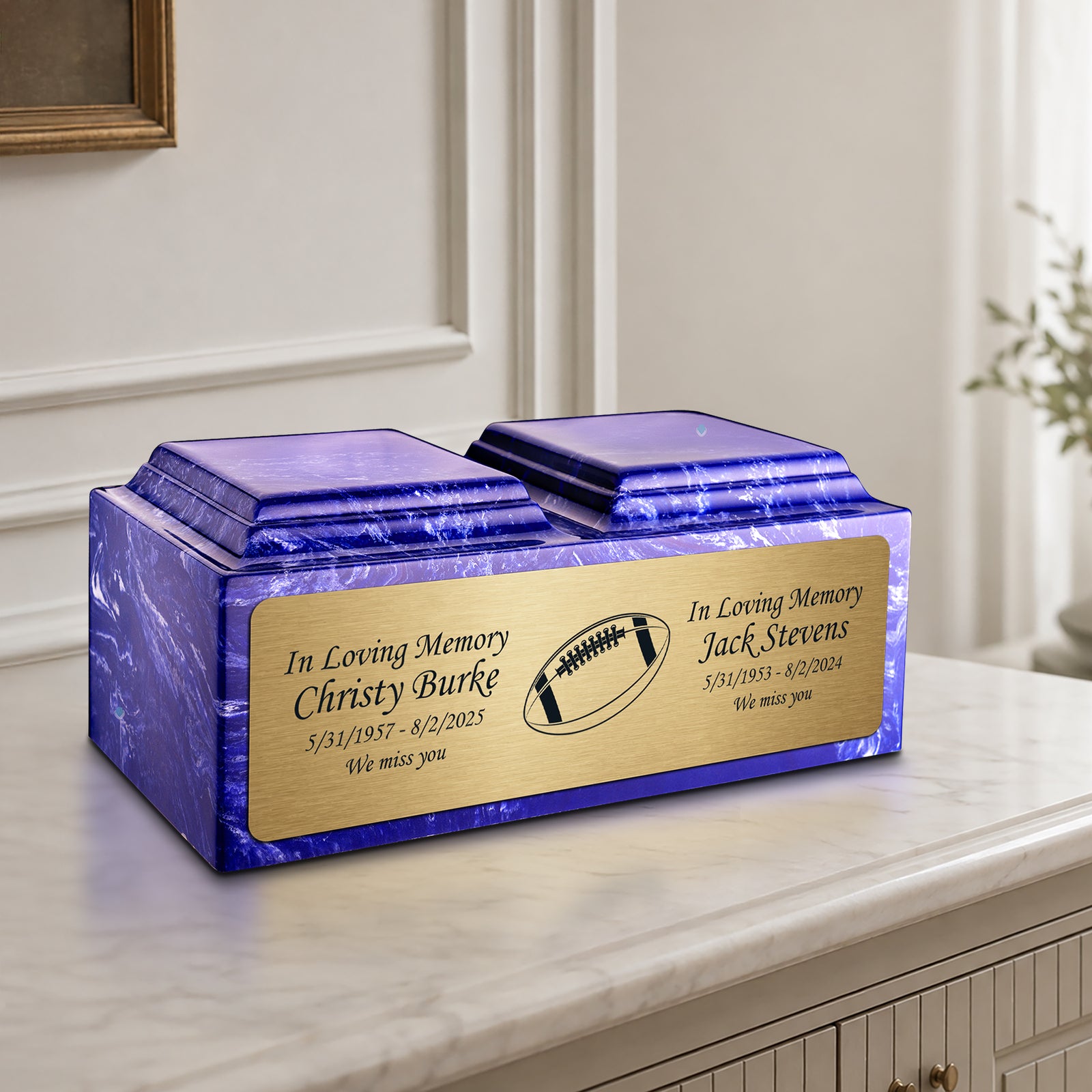 Adult Companion Custom Printed Cobalt Football Cultured Marble Urns by MacKenzie