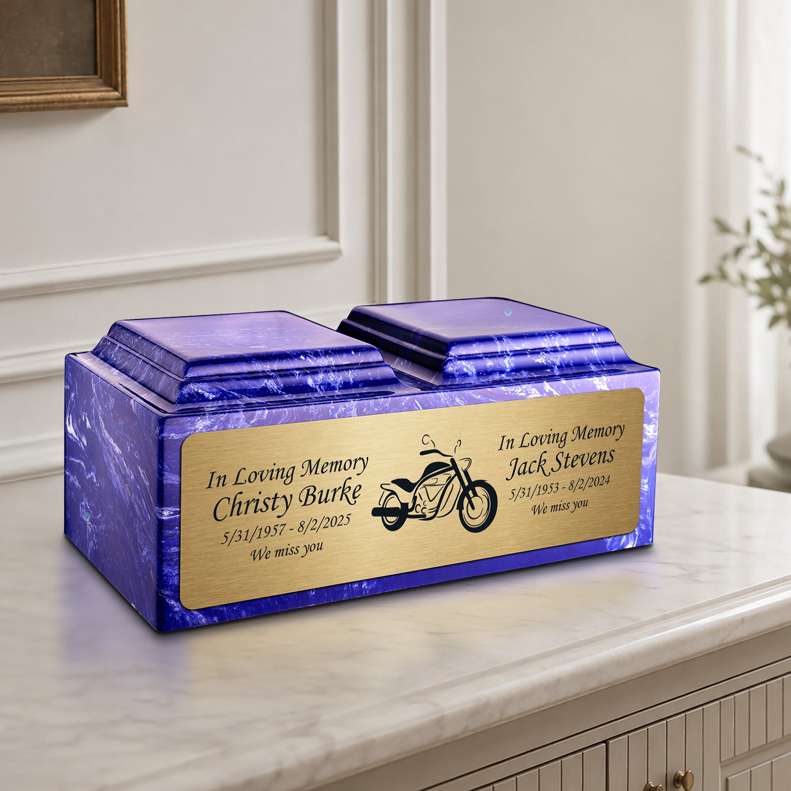 Adult Companion Custom Printed Cobalt Motorcycle Cultured Marble Urns by MacKenzie