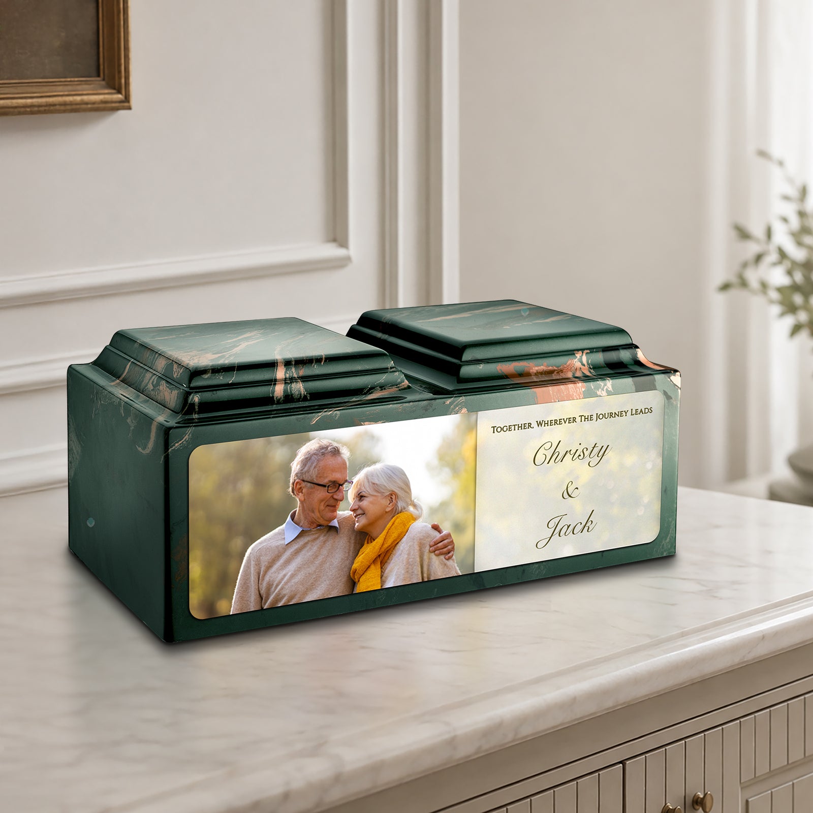 Adult Companion Custom Couple Portrait Camo Cultured Marble Urns by MacKenzie