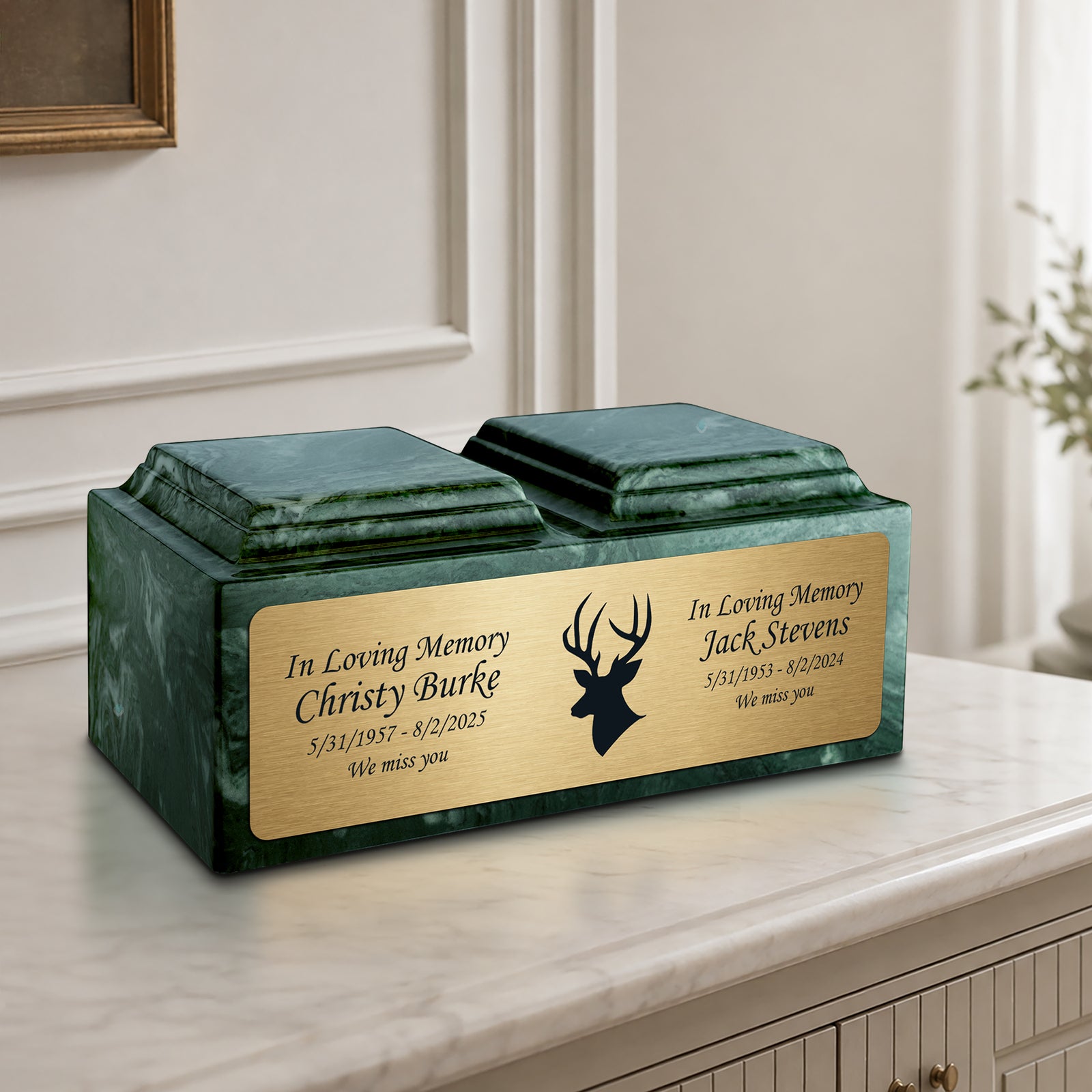 Adult Companion Custom Printed Evergreen Deer Cultured Marble Urns by MacKenzie