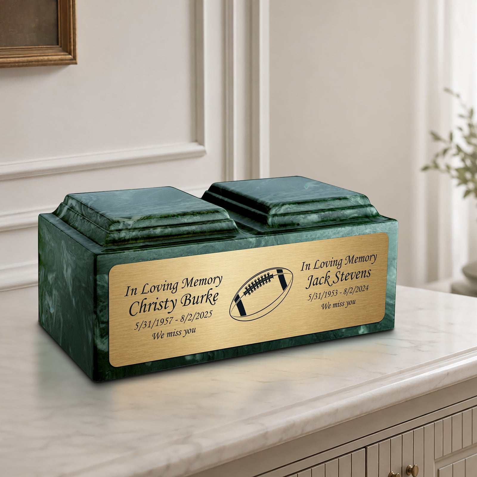 Adult Companion Custom Printed Evergreen Football Cultured Marble Urns by MacKenzie