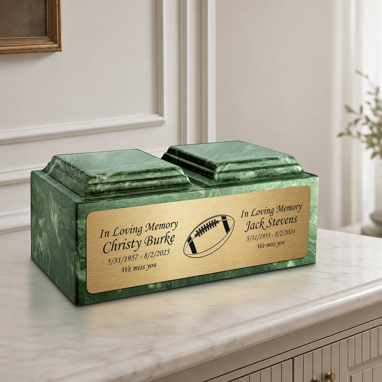 Adult Companion Custom Printed Emerald Football Cultured Marble Urns by MacKenzie