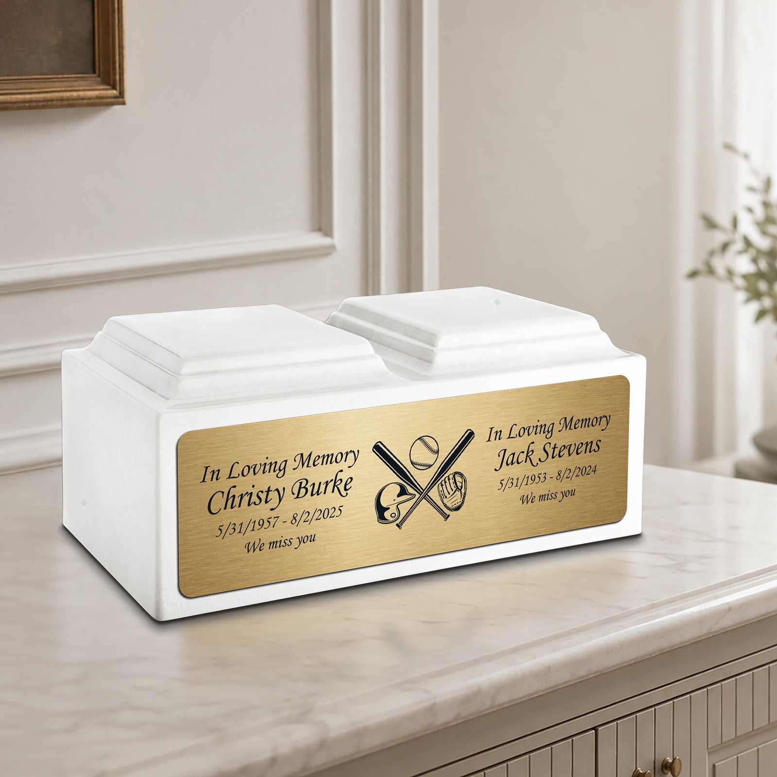 Adult Companion Custom Printed Glacier White Baseball Cultured Marble Urns by MacKenzie