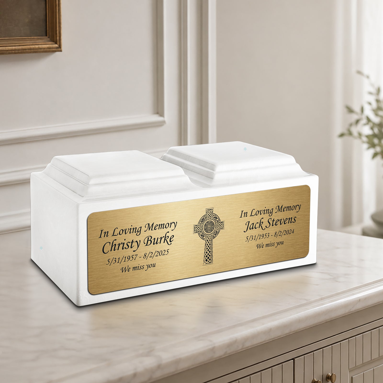 Adult Companion Custom Printed Glacier White Celtic Cross Cultured Marble Urns by MacKenzie