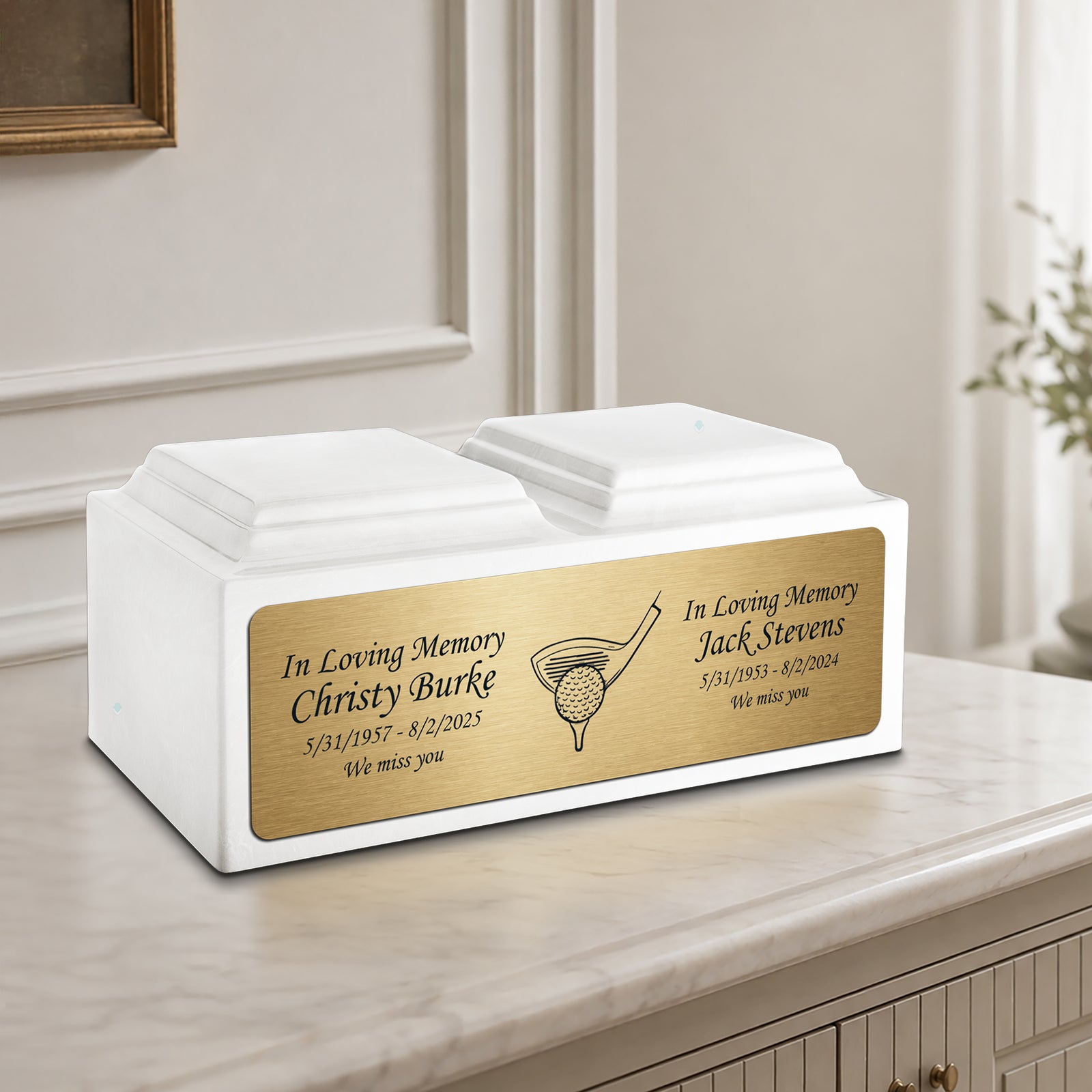Adult Companion Custom Printed Glacier White Golf Cultured Marble Urns by MacKenzie