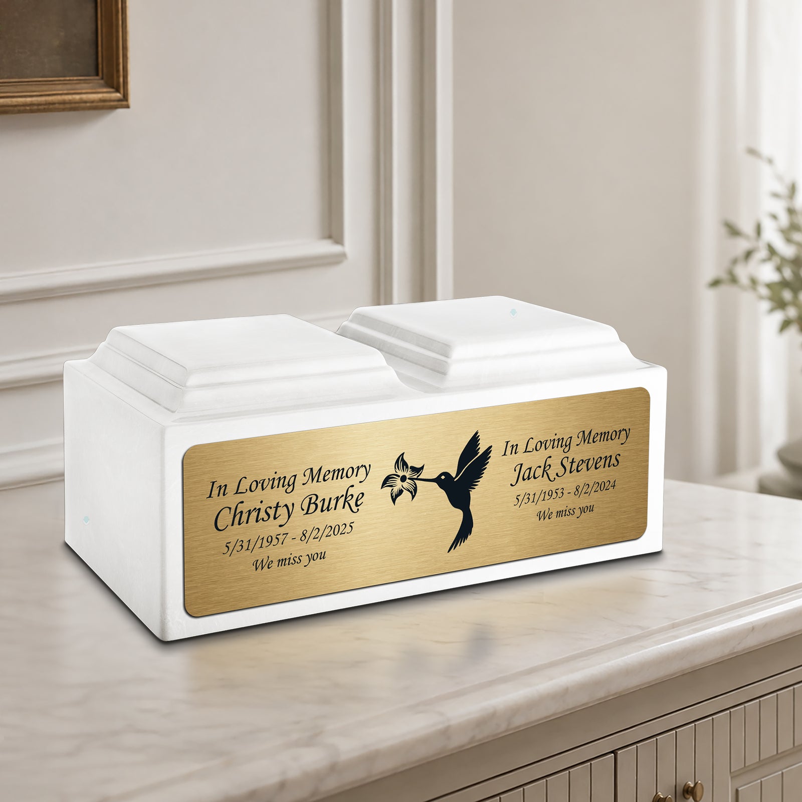 Adult Companion Custom Printed Glacier White Hummingbird Cultured Marble Urns by MacKenzie