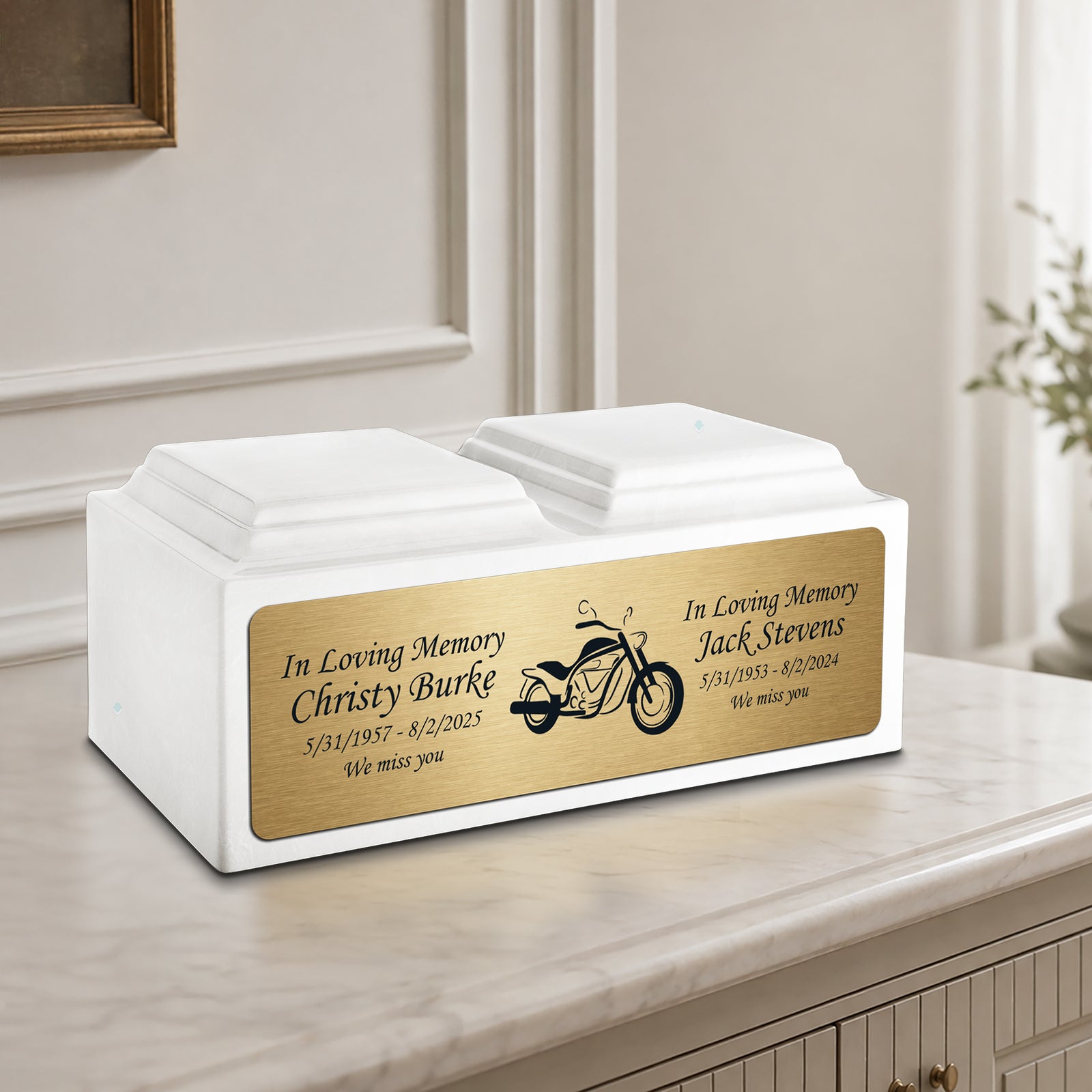Adult Companion Custom Printed Glacier White Motorcycle Cultured Marble Urns by MacKenzie