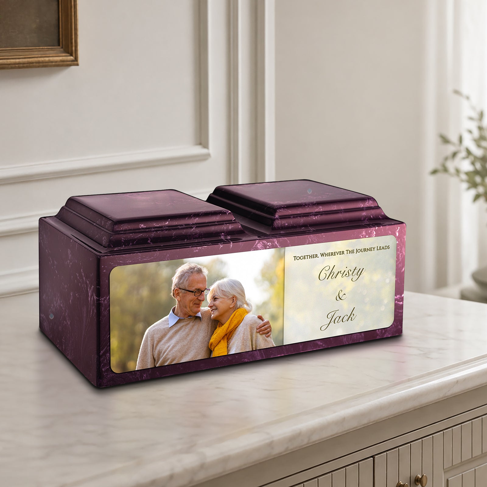 Adult Companion Custom Couple Portrait Merlot Cultured Marble Urns by MacKenzie