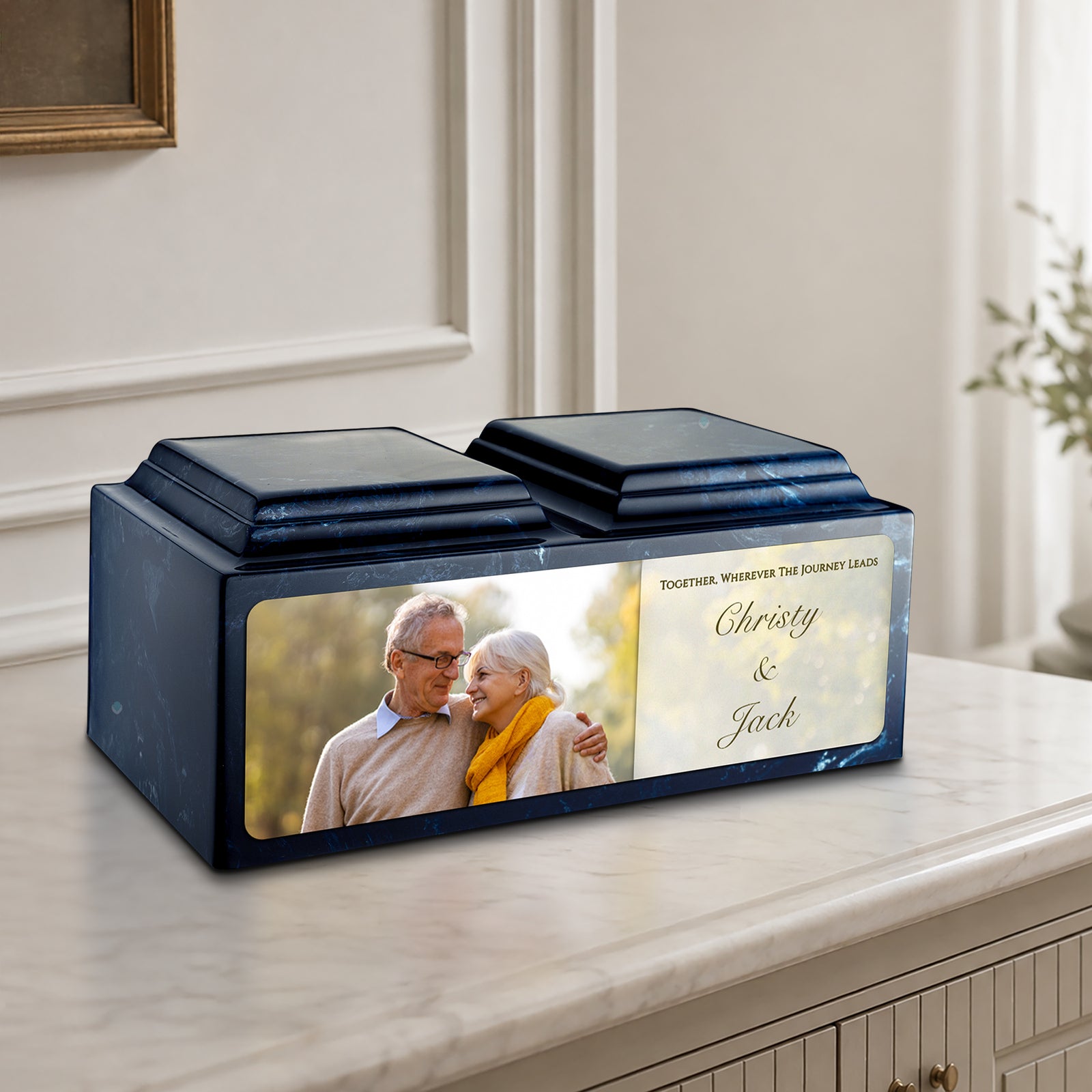 Adult Companion Custom Couple Portrait Navy Cultured Marble Urns by MacKenzie