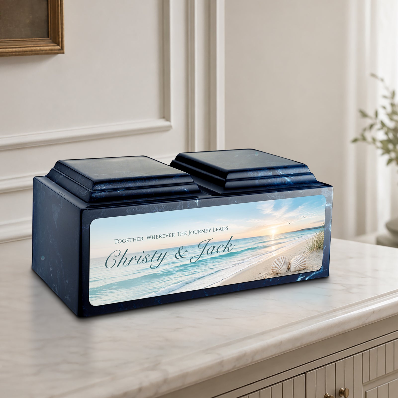 Adult Companion Custom Ocean Memorial Navy Cultured Marble Urns by MacKenzie