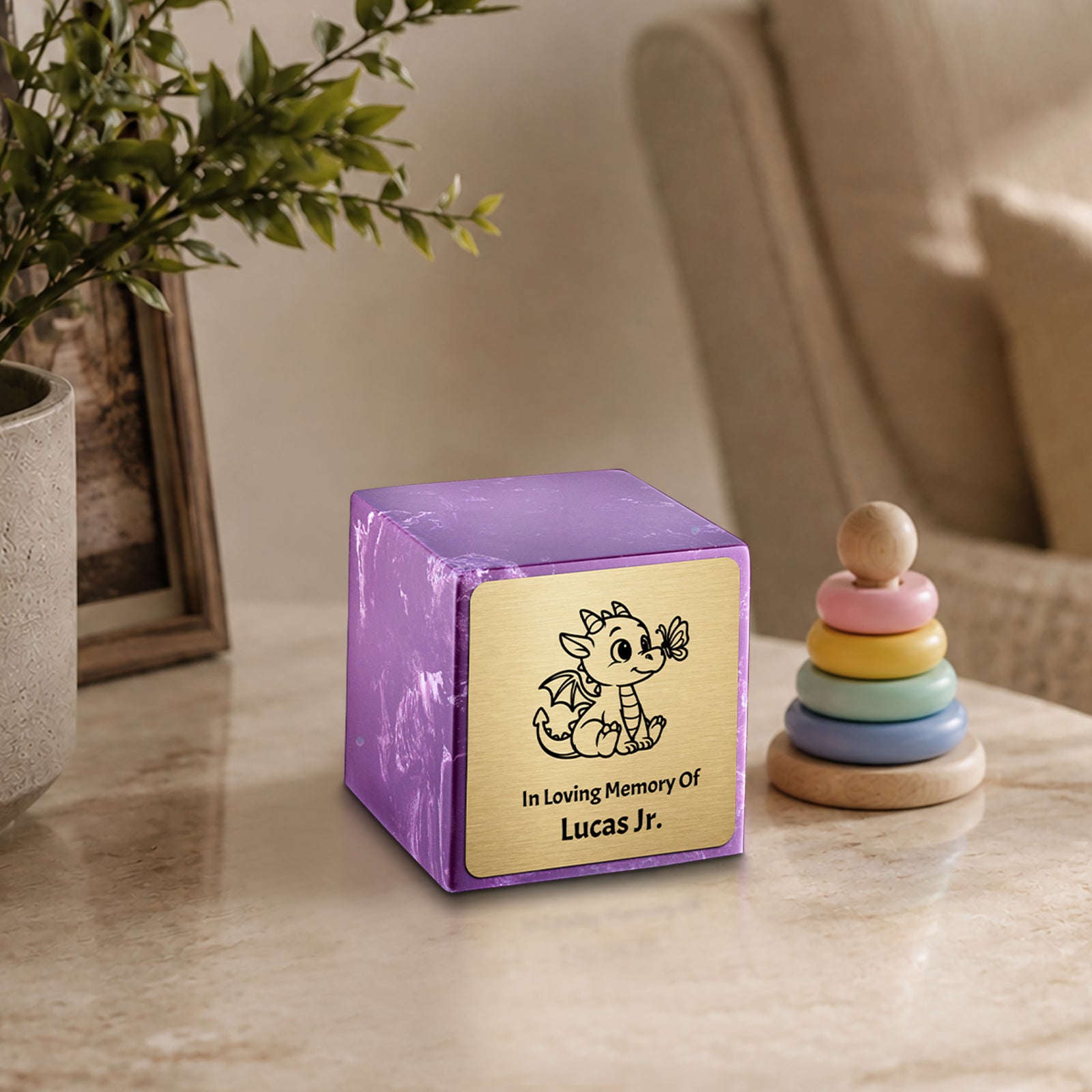 Small Cube Baby Dragon Amethyst Cultured Marble Child Cremation Urn by MacKenzie