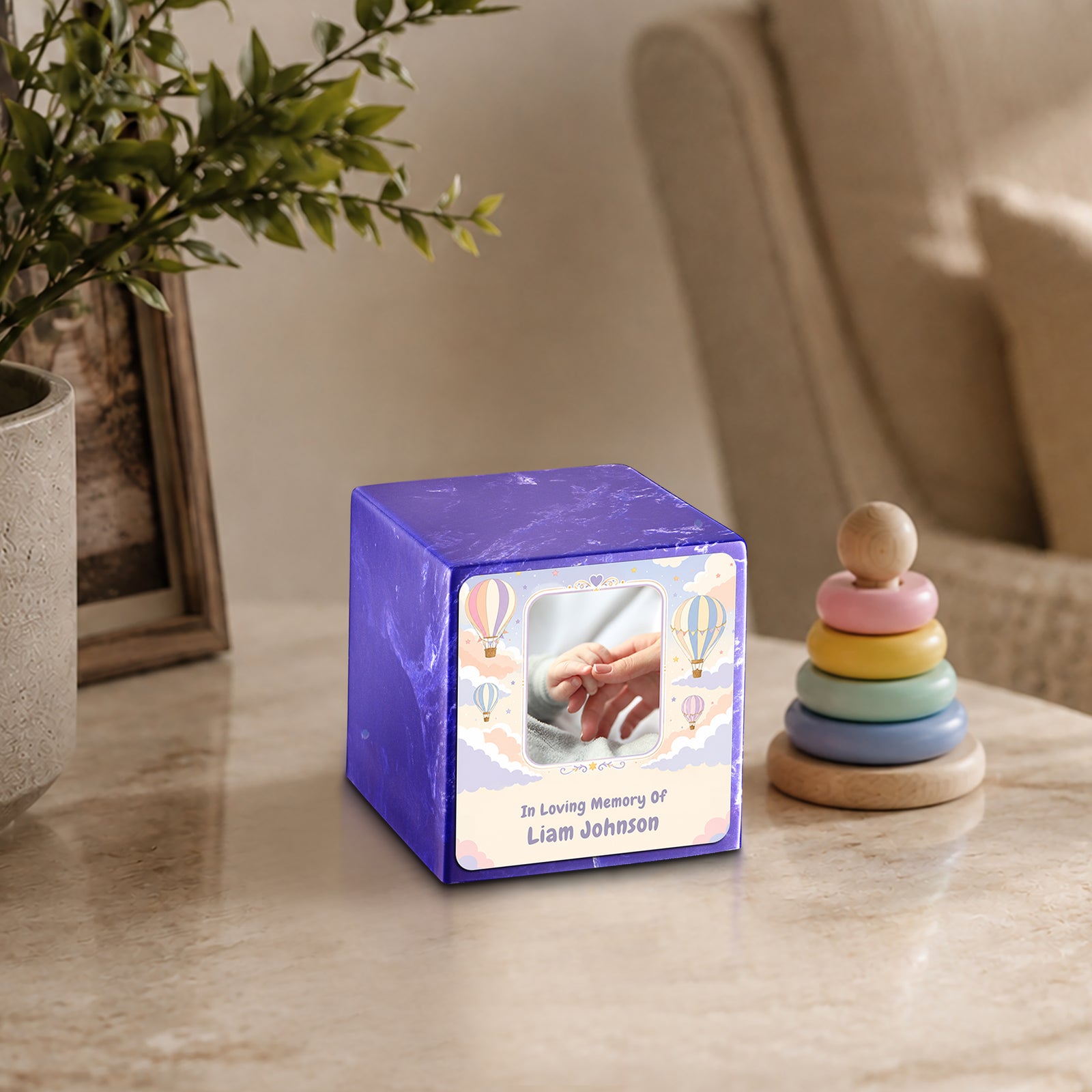 Small Cube Hot Air Balloons Cobalt Cultured Marble Child Cremation Urn by MacKenzie