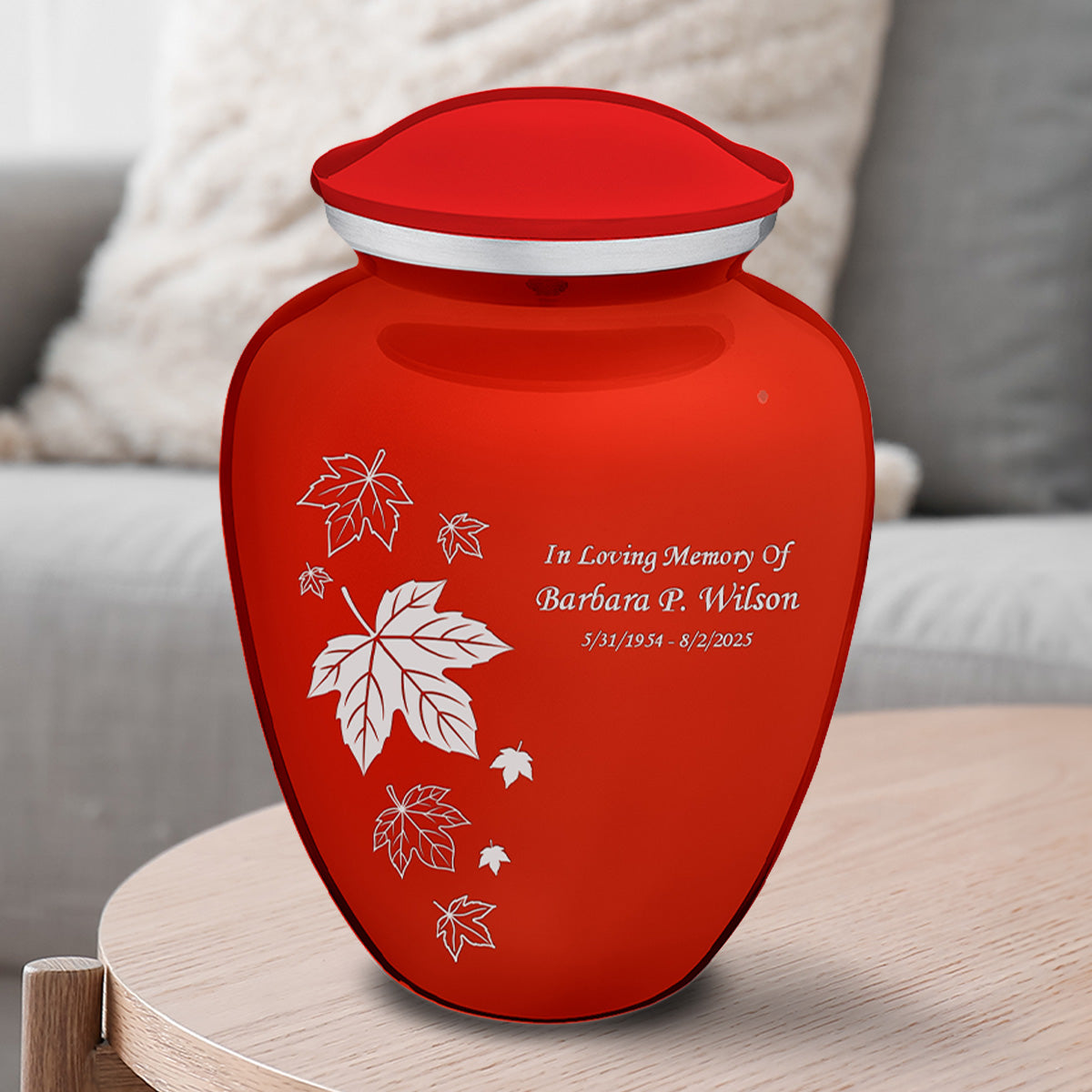 Adult Embrace Bright Red Falling Leaves Cremation Urn