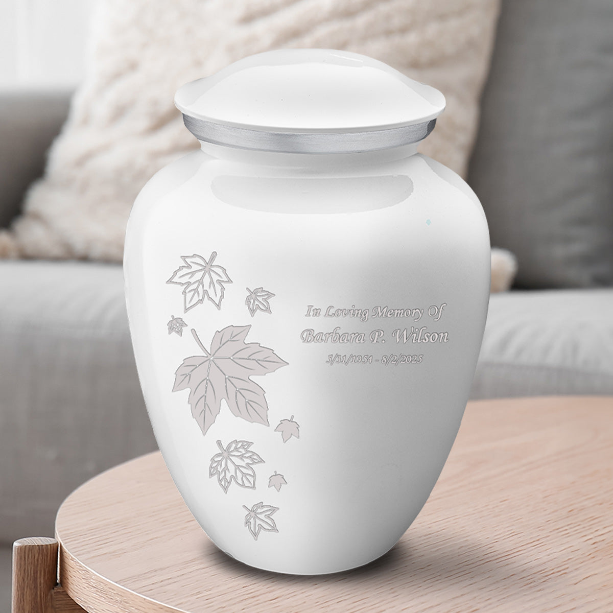 Adult Embrace White Falling Leaves Cremation Urn