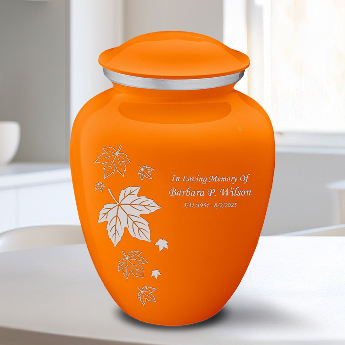 Medium Embrace Burnt Orange Falling Leaves Cremation Urn