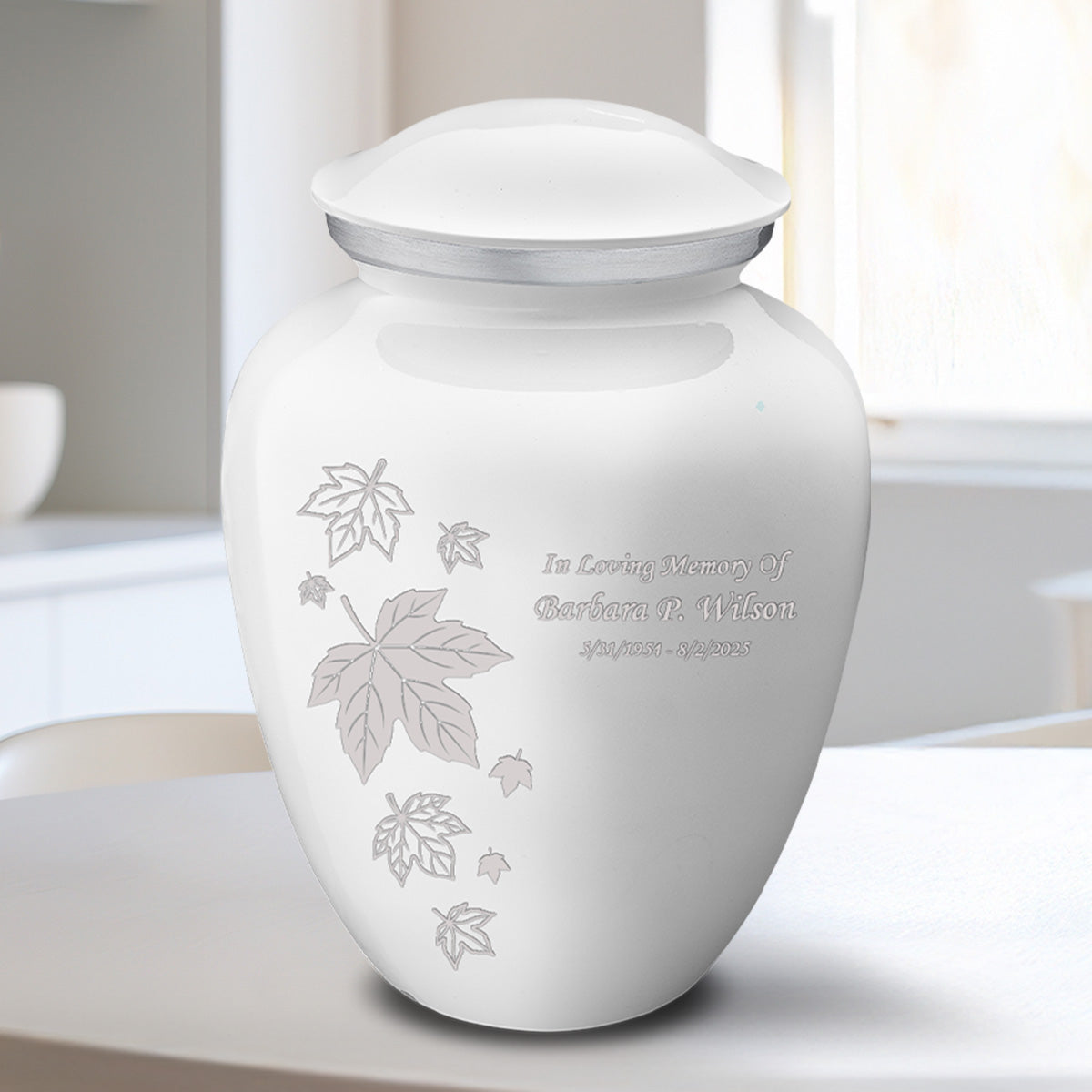 Medium Embrace White Falling Leaves Cremation Urn