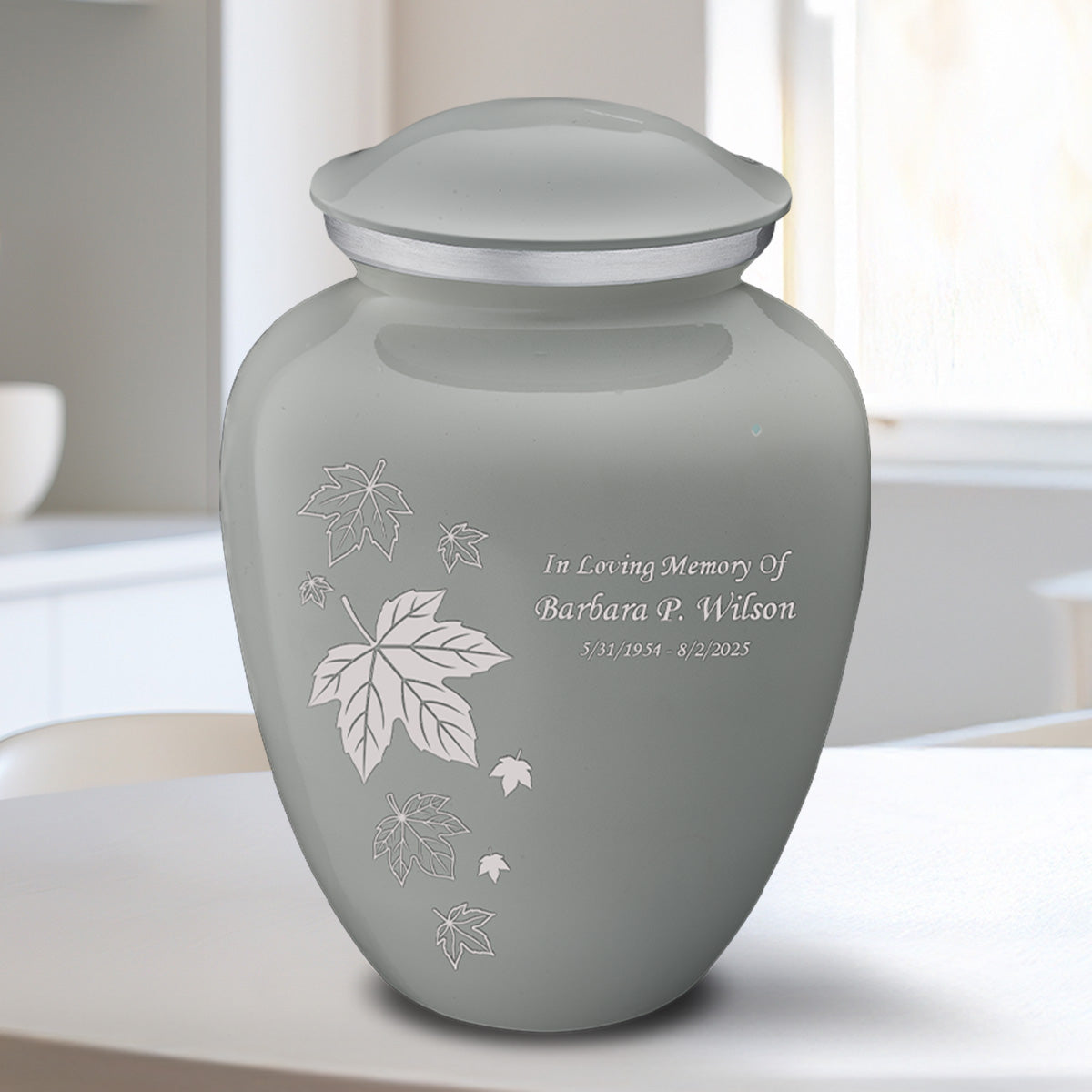Adult Embrace Slate Grey Falling Leaves Cremation Urn