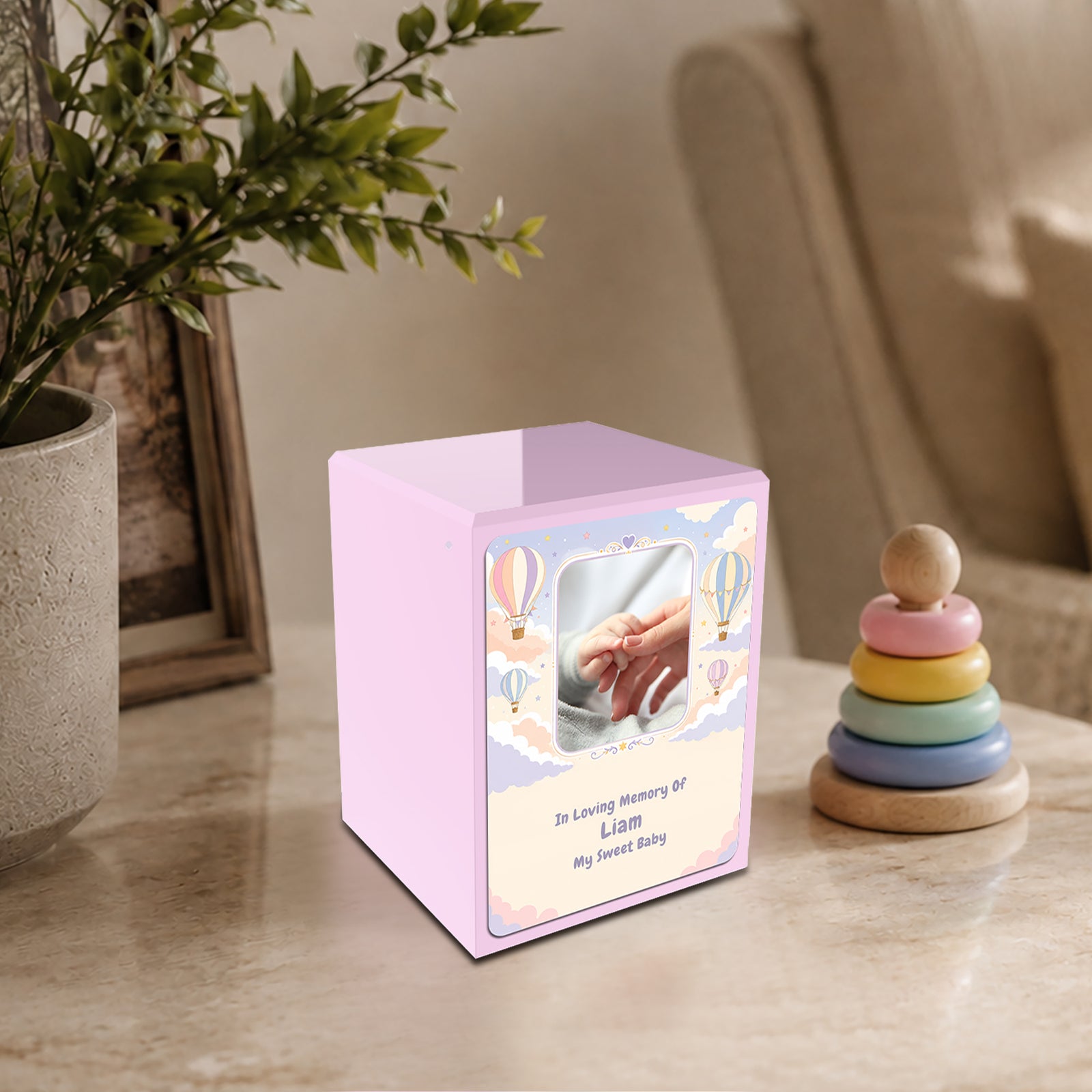 Custom Engraved Child Heritage Light Pink Air Balloon Small Cremation Urn Memorial Box for Ashes