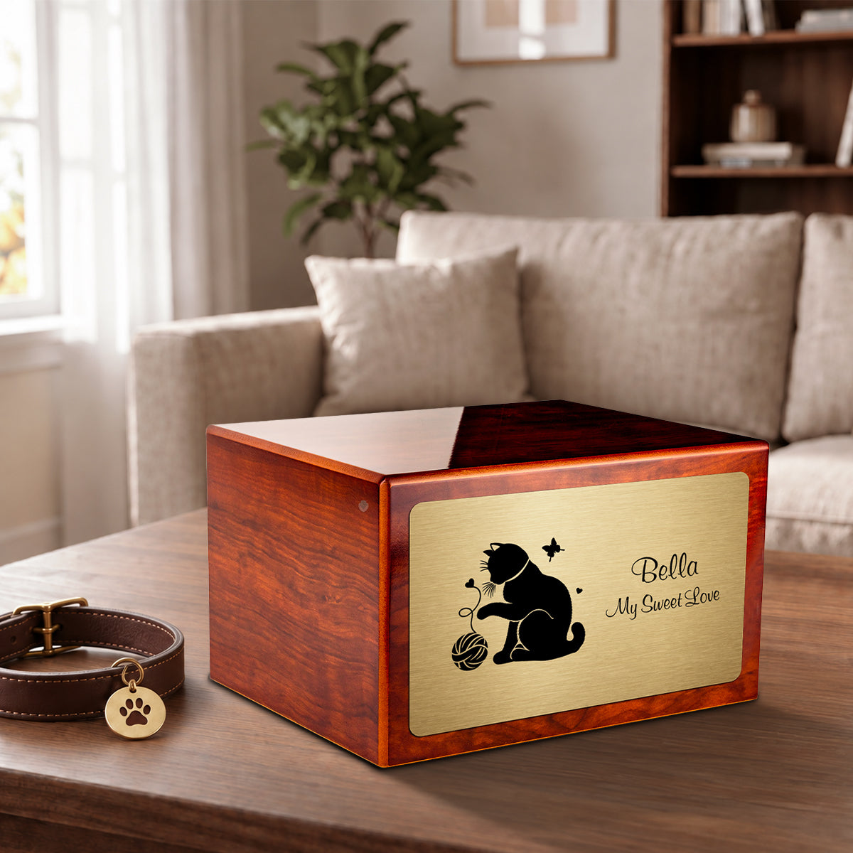 Heritage Rosewood Fun Cat Large Pet Cremation Box Urn