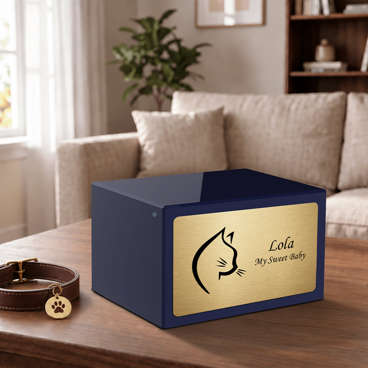Heritage Navy Cat Large Pet Cremation Box Urn