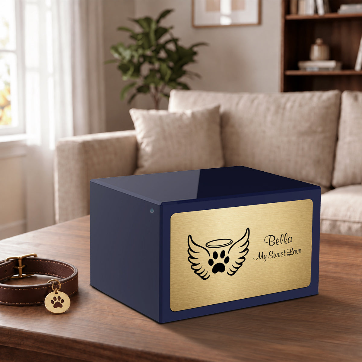 Heritage Navy Angel Wings Large Pet Cremation Box Urn
