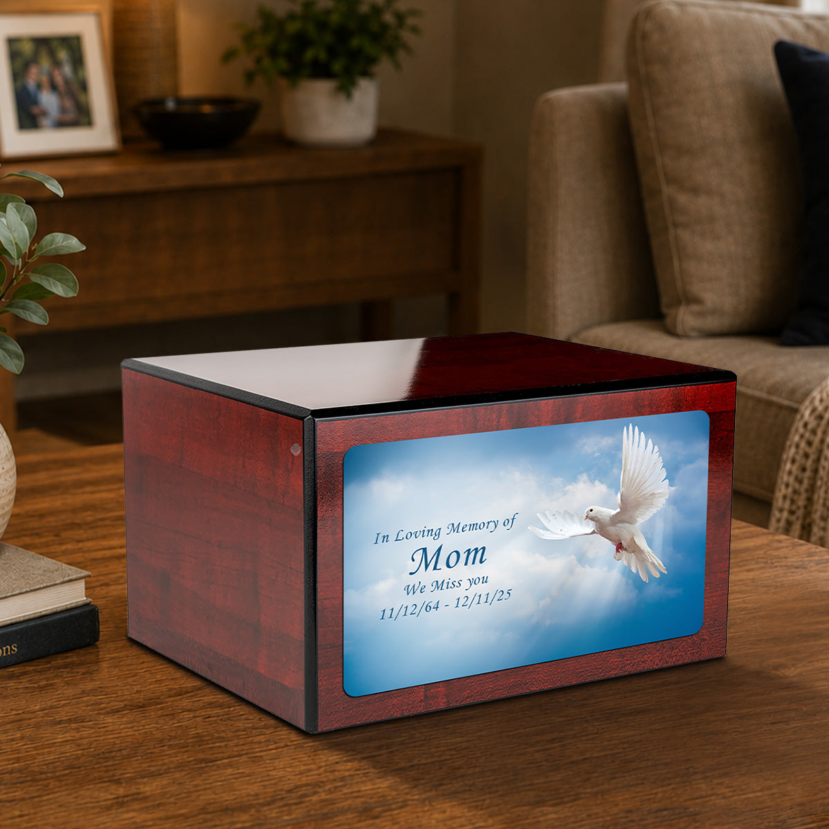 Custom Printed Heritage Cherry Dove Wood Box Cremation Urn